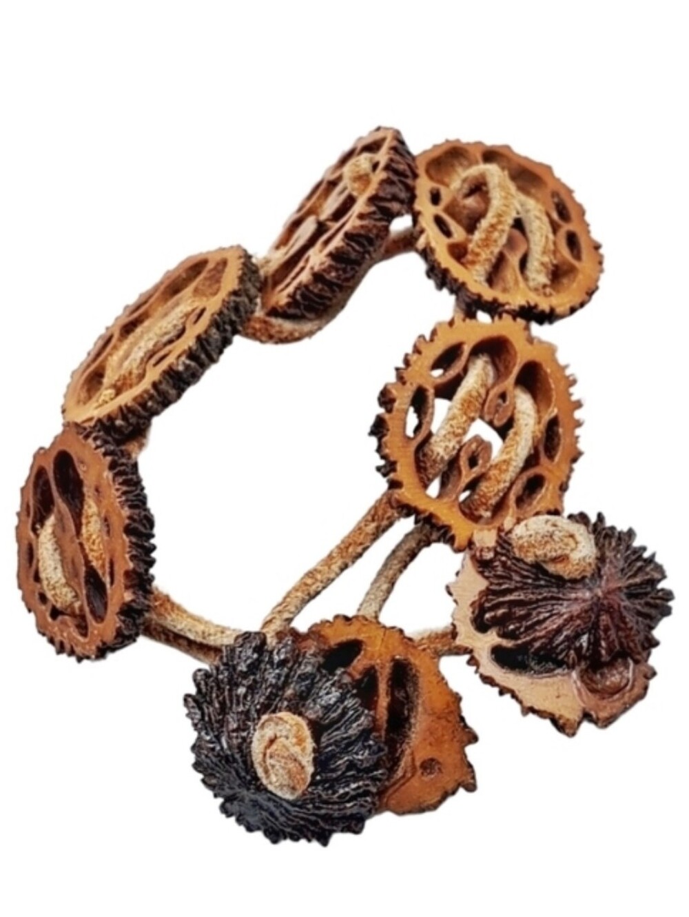 Handmade Brown Wood Cutout Beads Bracelet w/ Natural Leather Loop Closure | NWOT